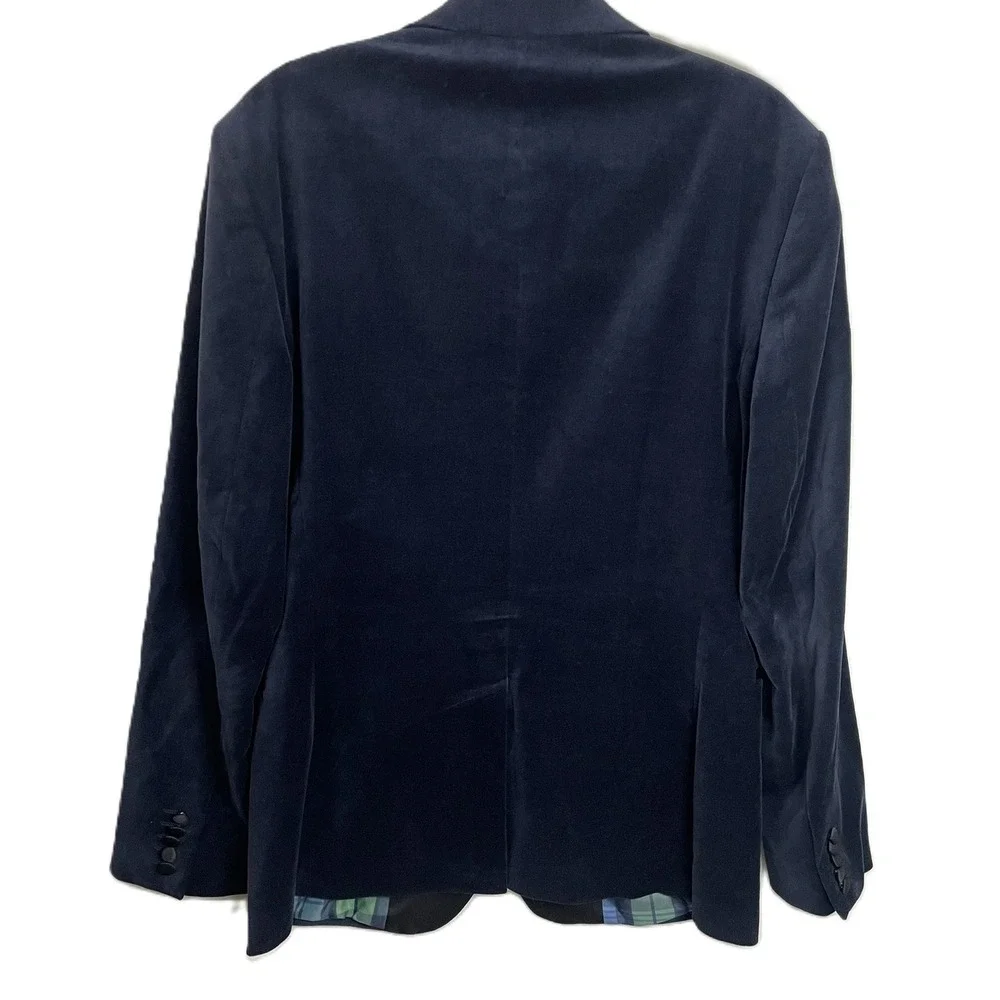 Express‎ Slim 40L Navy Velvet Tuxedo Blazer Satin Lapel Plaid Lining